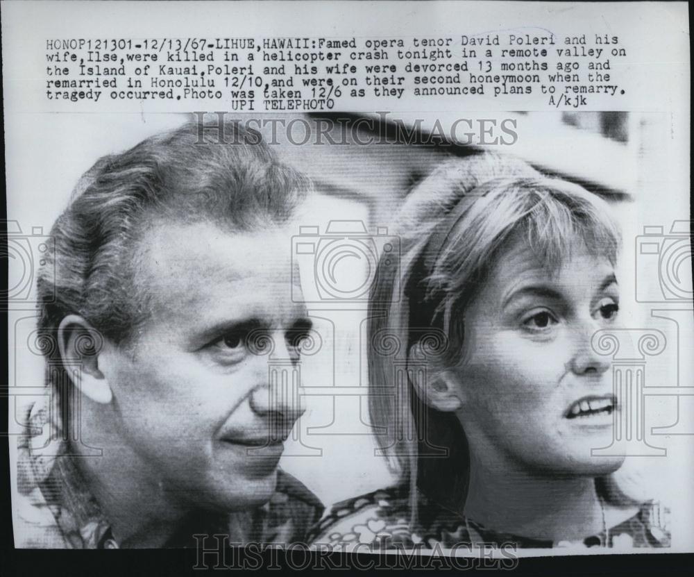 1967 Press Photo Famed Opera Tenor David Poleri and wife killed Helicopter crash - Historic Images