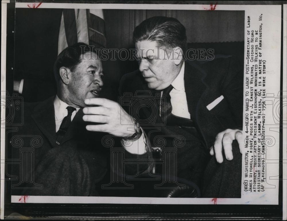 1954 Press Photo SecJames Mitchell of Labor with AttyErnest Wilkins - Historic Images