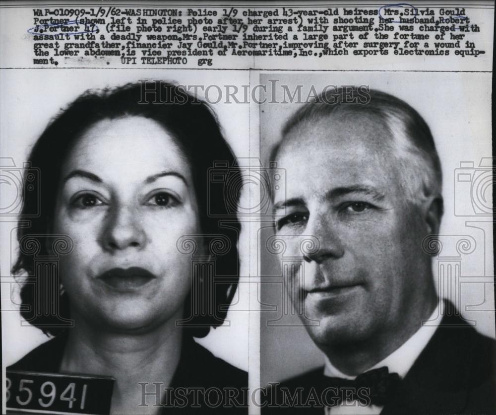 1962 Press Photo Heiress Mrs Silvia Gould Portner & husband she shot - RSL86425 - Historic Images