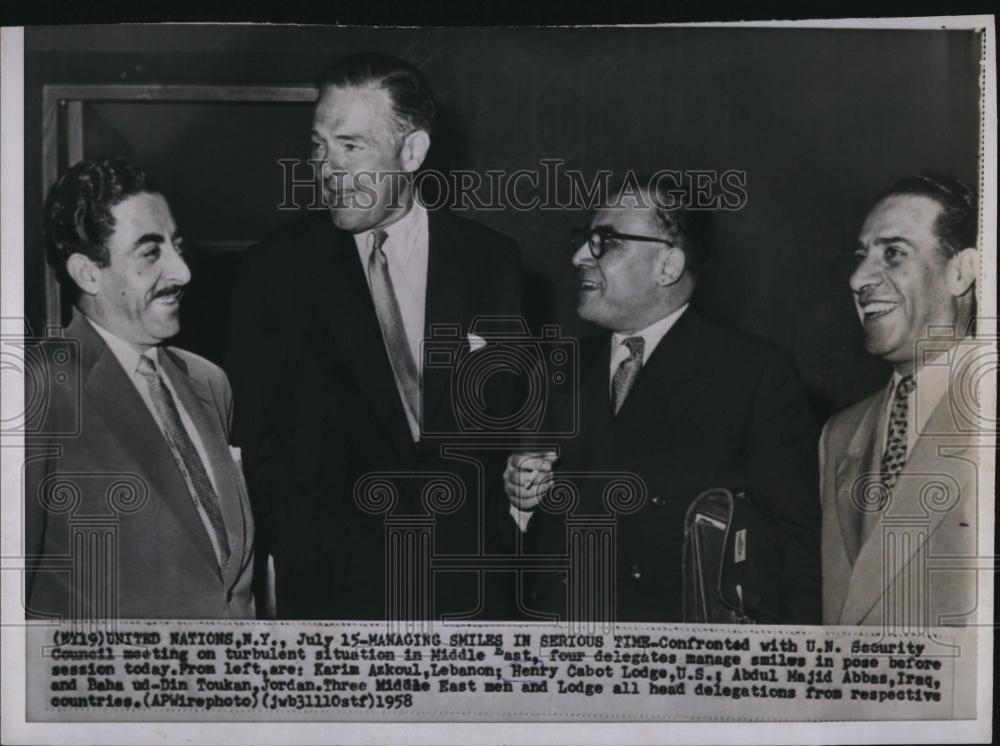 1958 Press Photo Lebanese Amb Dr Karim Azkoul at the UN Security Council - Historic Images