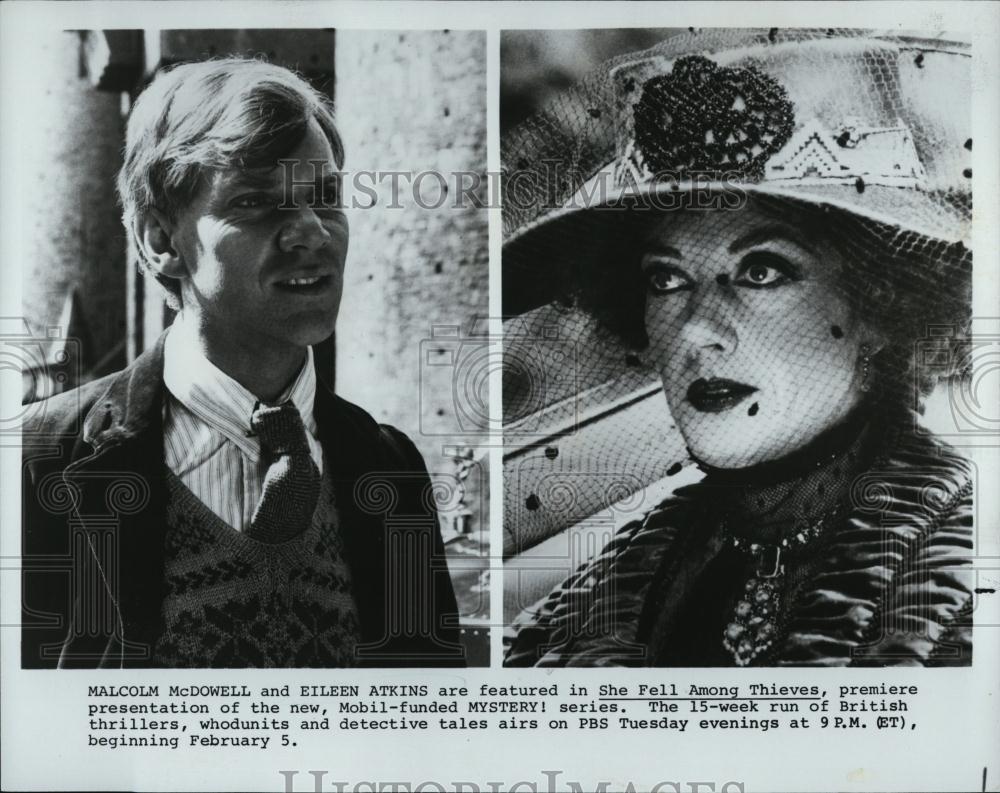 1989 Press Photo Malcolm McDowell and Eileen Atkins in &quot;She Fell Among Thieves&quot; - Historic Images