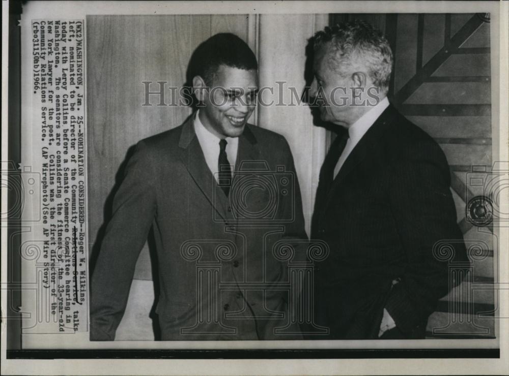 1966 Press Photo Roger W Wilkins & Leroy Collins at Senate Commerce hearing - Historic Images