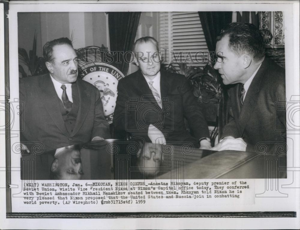 1959 Press Photo Anastas Mikoyan, Russia, Richard Nixon, Mikhail Menshikov - Historic Images