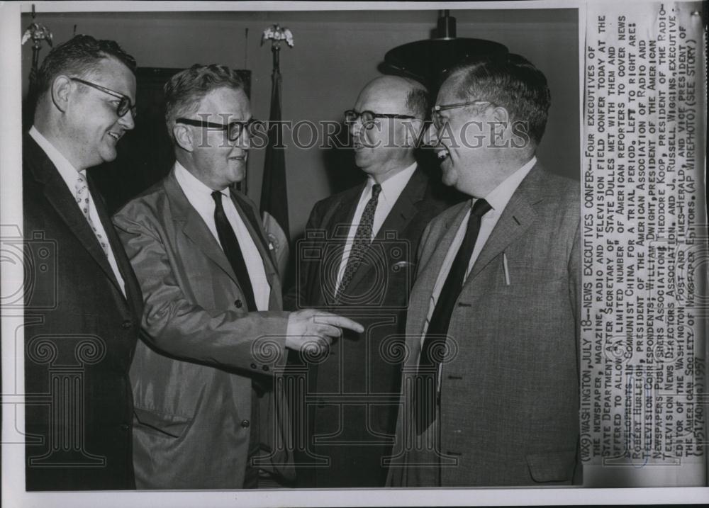 1957 Press Photo News execs R Hurleigh,Wm Dwight, T Koop & J Wiggins - RSL86561 - Historic Images