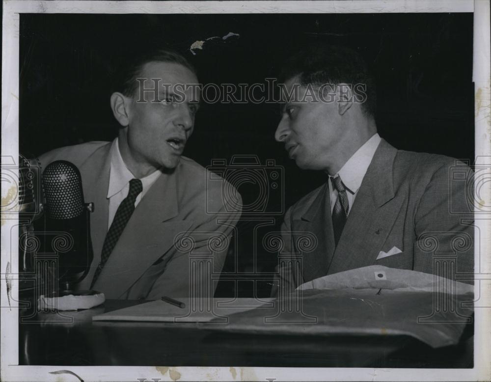 1948 Press Photo Victor Perlo, Attorney Leo Prager, Spy Ring Investigation - Historic Images