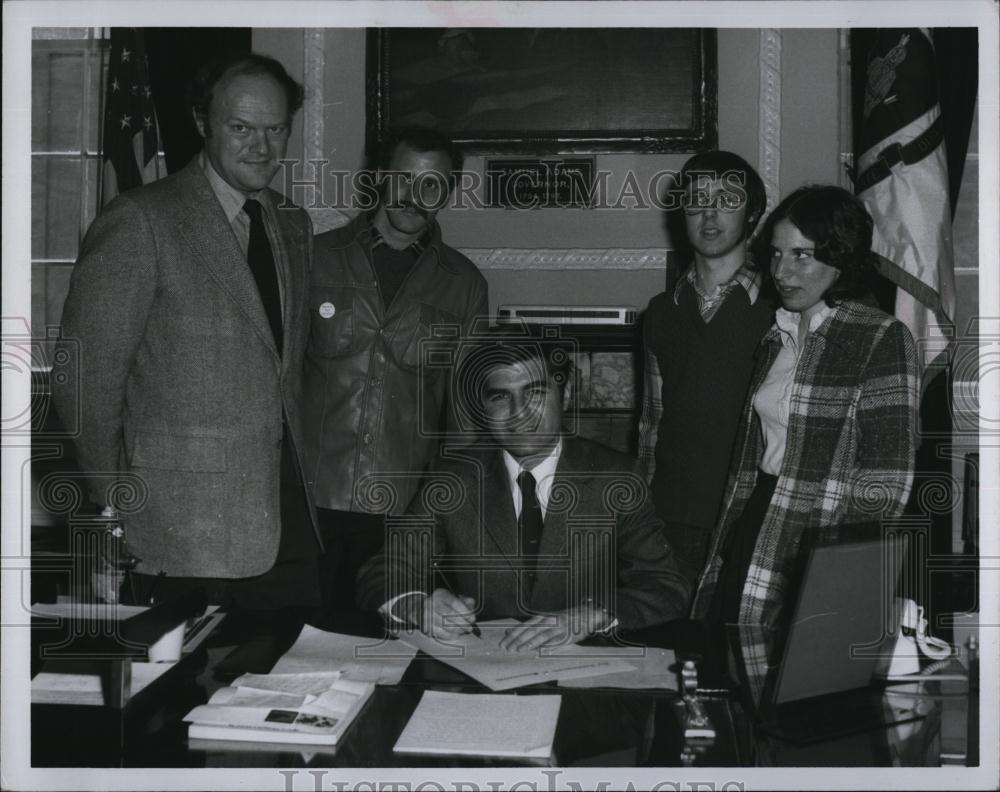 1979 Press Photo Gov Michael Dukakis, Rabbi A Axelrod, M Pollick, Ira Hammer - Historic Images