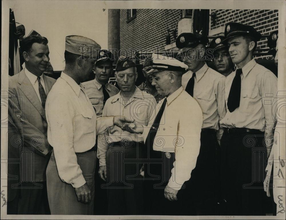 Press Photo Fire Chief Peter Treola & a group of men - RSL98971 - Historic Images