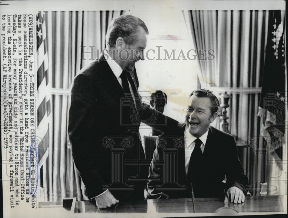 1973 Press Photo Herbert Klein Communications Director White House & Pres Nixon - Historic Images