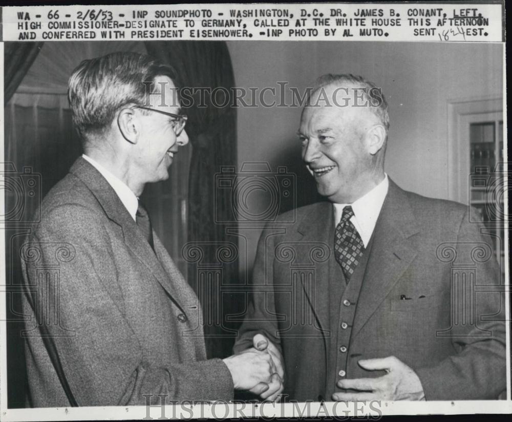 1953 Press Photo Dr James Conant of Harvard &amp; Pres Eisenhower - RSL05467 - Historic Images