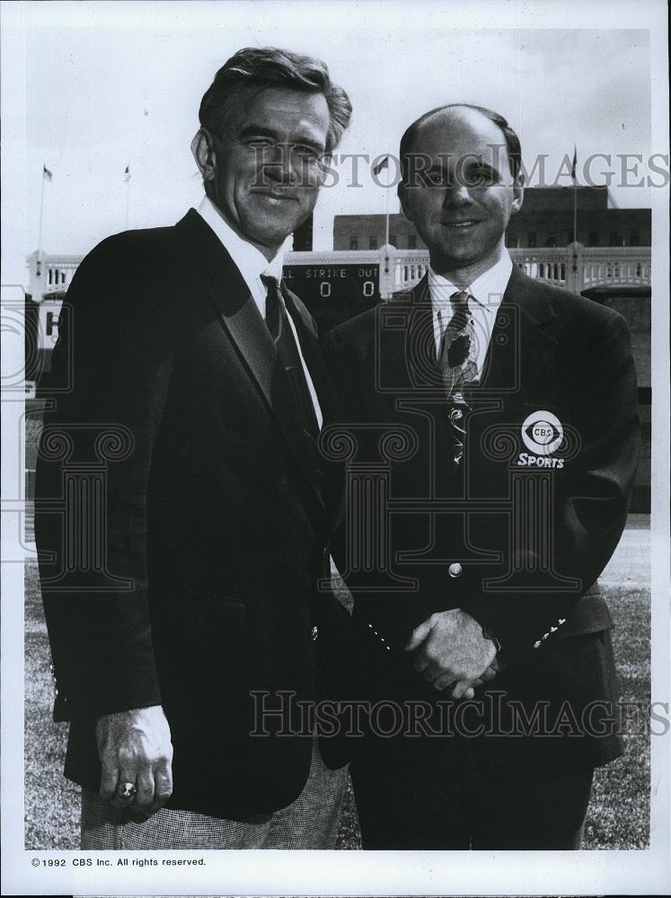 1992 Press Photo Tim McCarver &amp; Sean McDonough announcer for CBS Sports - Historic Images