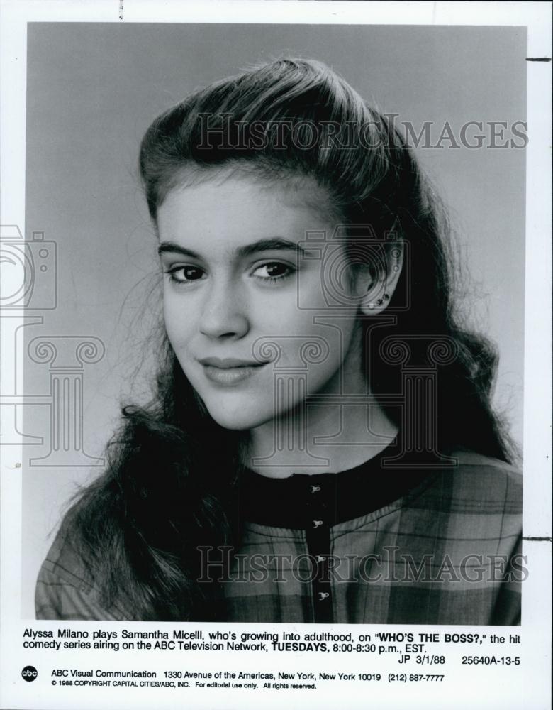 1988 Press Photo Alyssa Milano Stars In "Who's The Boss" As Samantha Micelli - Historic Images