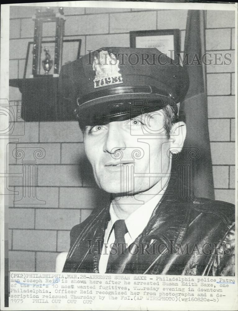 1975 Press Photo Philadelphia Police Patrolman Joseph Reid after arrest Susan - Historic Images