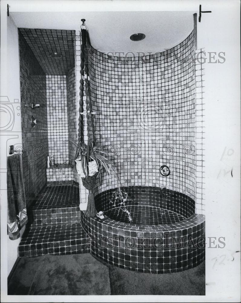 1979 Press Photo Dennis and Patti Velasco shower area at their Sunset beach home - Historic Images