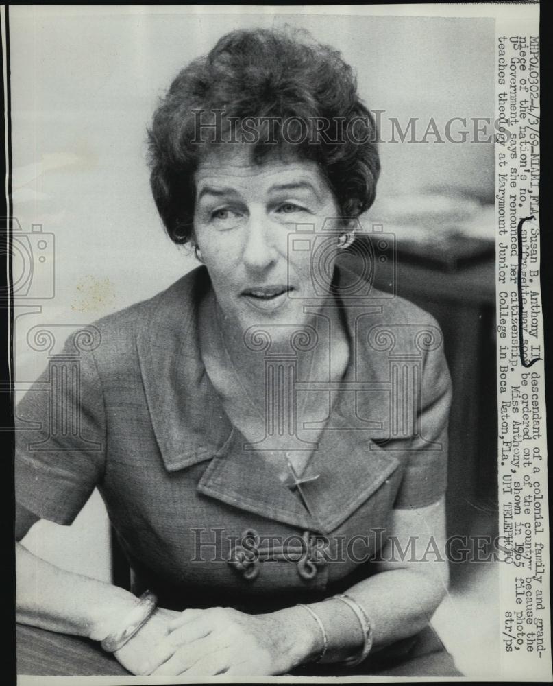 1969 Press Photo Susan B Anthony II, descendant of colonial family - RSL47689 - Historic Images
