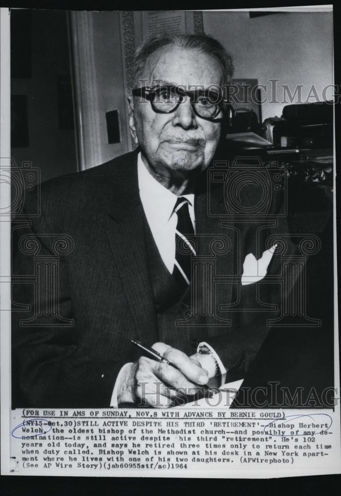 1964 Press Photo Bishop Herbert Welch, oldest bishop of Methodist Church - Historic Images