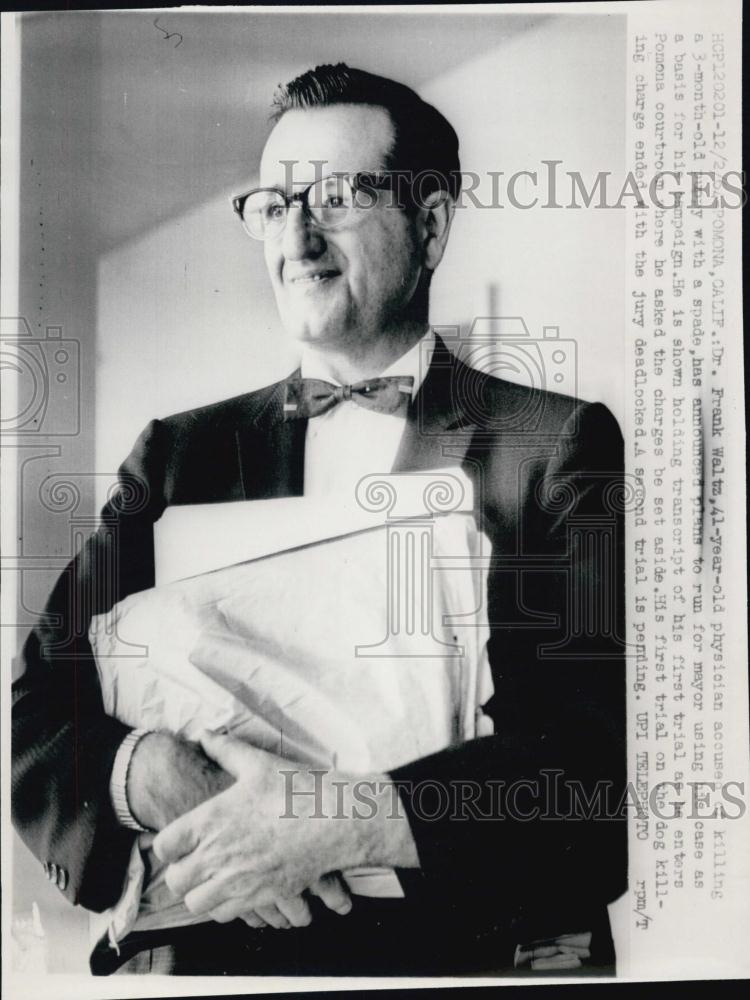 1964 Press Photo Accused dog-killer Dr Frank Waltz plans run for mayor&#39;s office - Historic Images