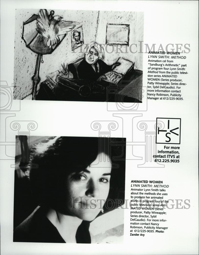 Press Photo Animator Lynn Smith &amp; Cel From Sandburg&#39;s Arithmetic - RSL43117 - Historic Images