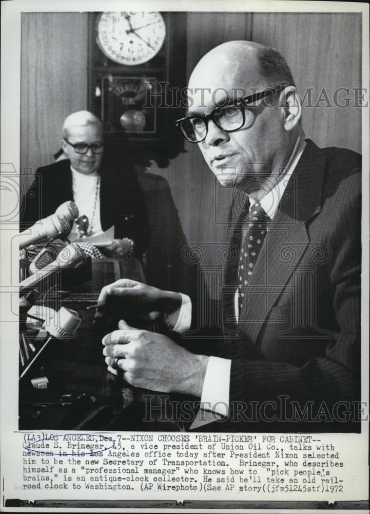 1972 Press Photo Claude S Brinegar Vice President Union Oil Co Sec of transpor - Historic Images