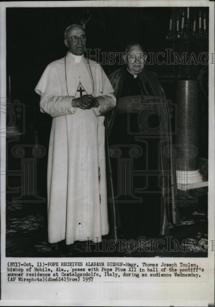 1957 Press Photo Msgr Thomas Joseph Toolen bishop Mobile Alabama Pope Pius XII - Historic Images