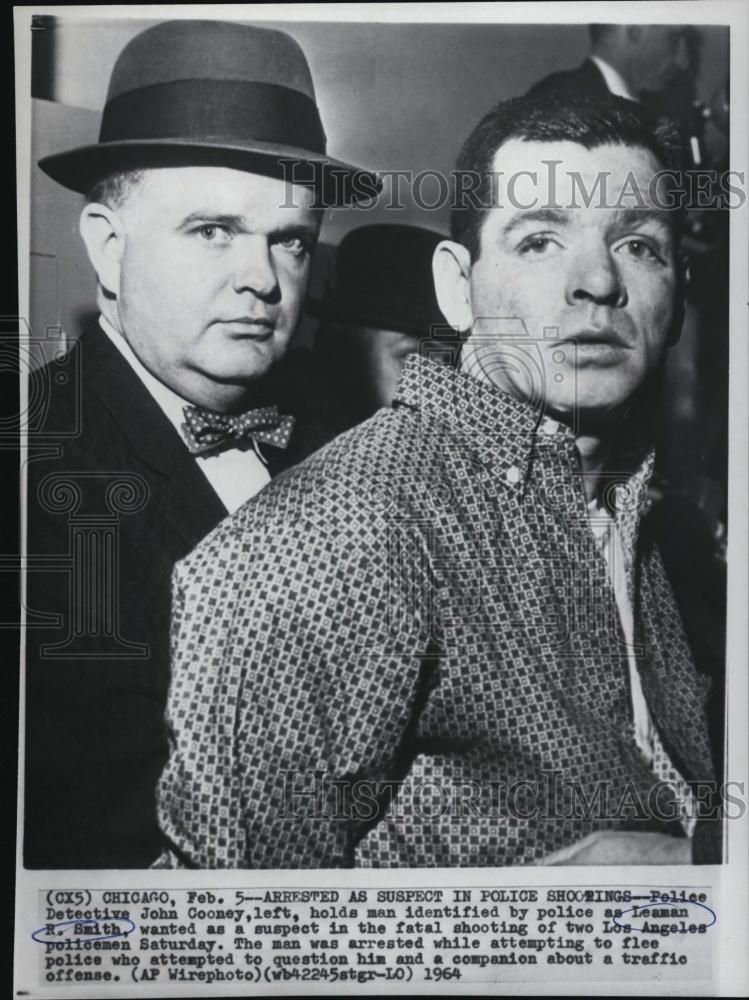 1964 Press Photo Leanman M Smith Suspect shooting Detective John Cooney - Historic Images