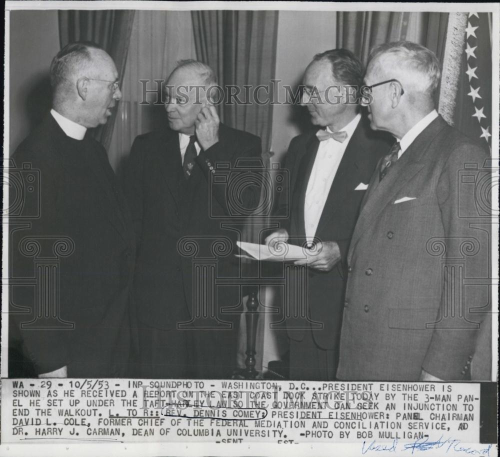 1953 Press Photo Pres Eisenhower,D Comey,David Cole &amp; Dr HJ Carman - RSL05619 - Historic Images