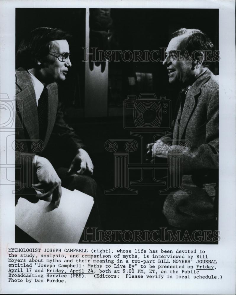 Press Photo Mythologist Joseph Campbell Interviewed by Bill Moyer - RSL93037 - Historic Images