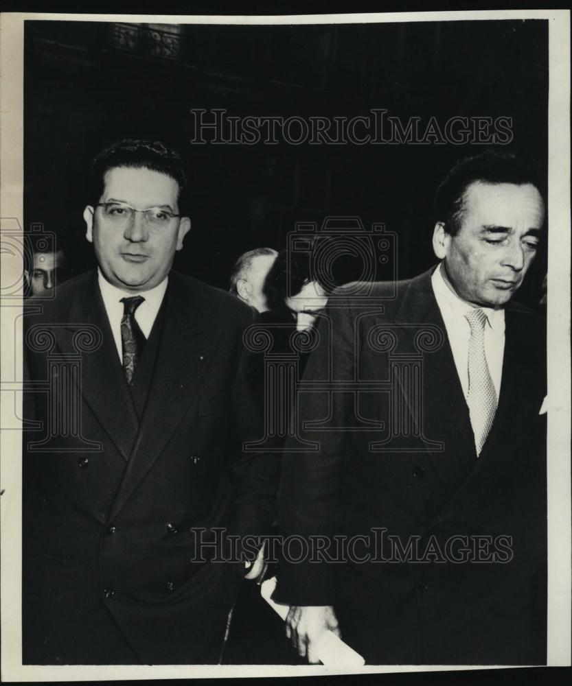 1957 Press Photo socialist activist Jacques Soustelle of Algiers & Roger Duchet - Historic Images