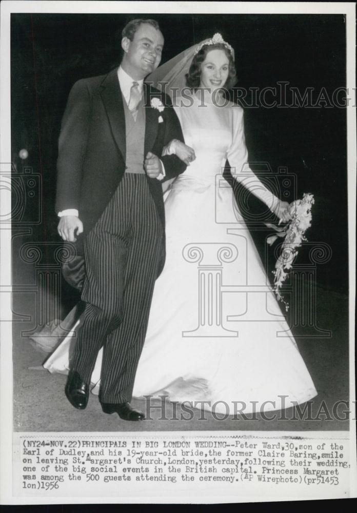 1956 Press Photo Peter Ward Claire Baring Wedding Photo in London - RSL00961 - Historic Images