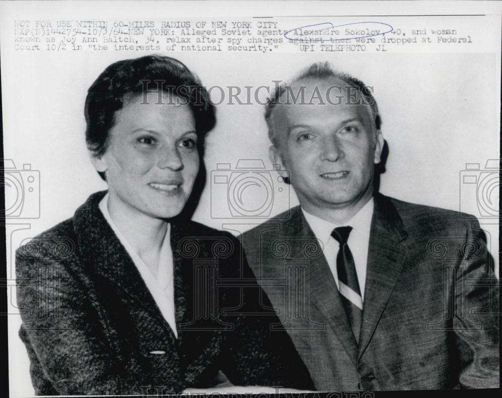 1964 Press Photo Spy Charges Dropped Against Joy Ann Baltch &amp; Alexandre Sokolov - Historic Images