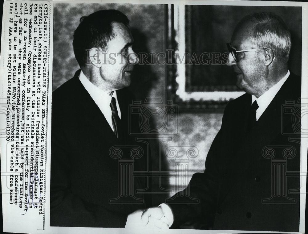 1970 Press Photo Soviet A ndrei Gromyko & Italian Pres Giuseppe Saragat - Historic Images