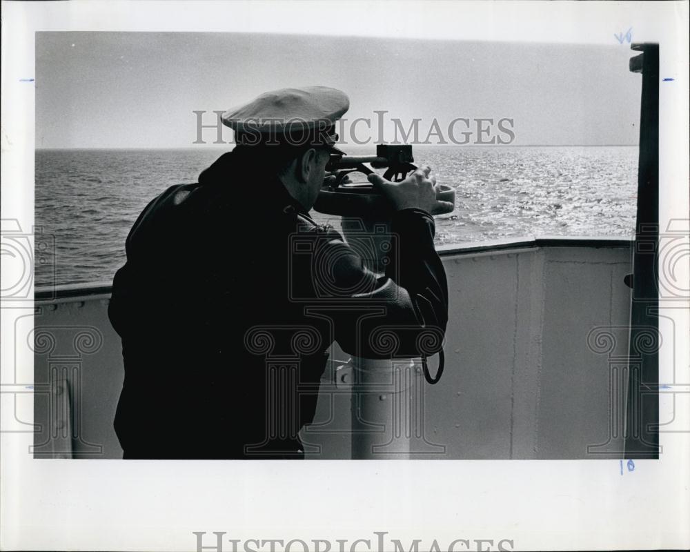 1963 Press Photo Captain Mark Welliver Surveys Sea from Deck of his Ship - Historic Images