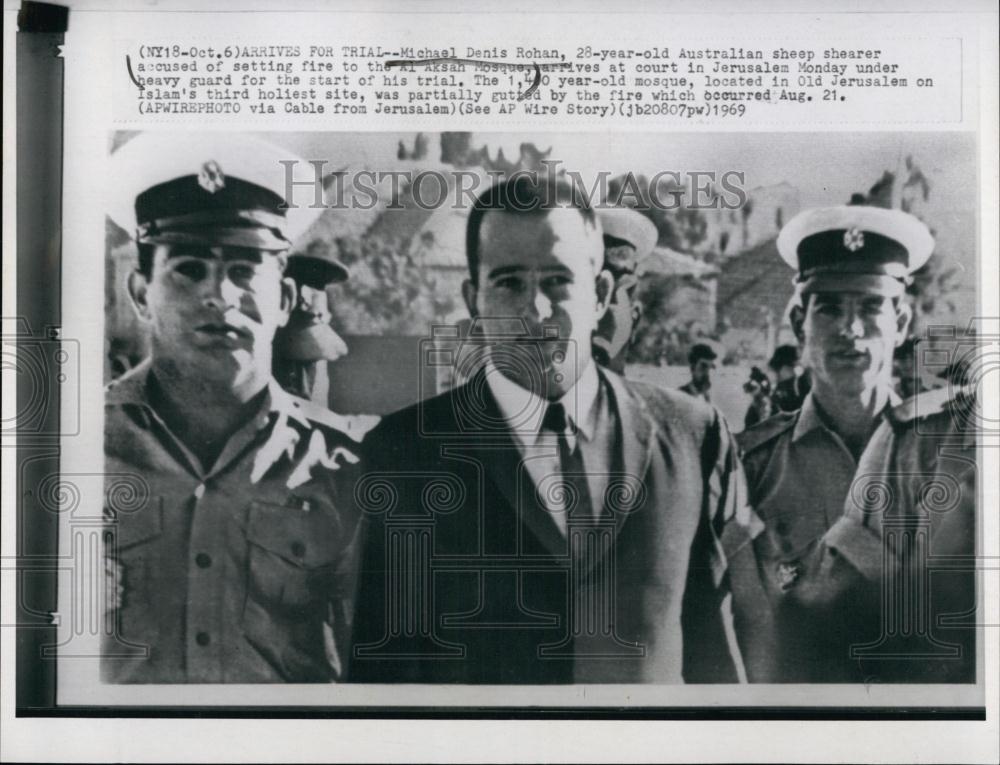 1969 Press Photo Michael Denis Rohan, Sheep Farmer Burns Al Aksah Mosque, Israel - Historic Images