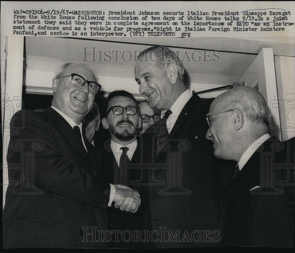 1967 Press Photo Pres Johnson &amp; Italian Pres Giuseppe Saragat - RSL90577 - Historic Images