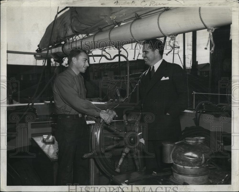 1949 Press Photo Captain Irving Johnson Nelson Stuart Shown his his Brioantine - Historic Images