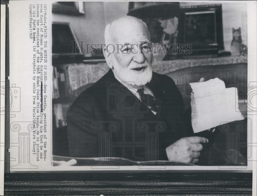 1968 Press Photo Rene Cassin, Nobel Peace Prize - RSL66319 - Historic Images