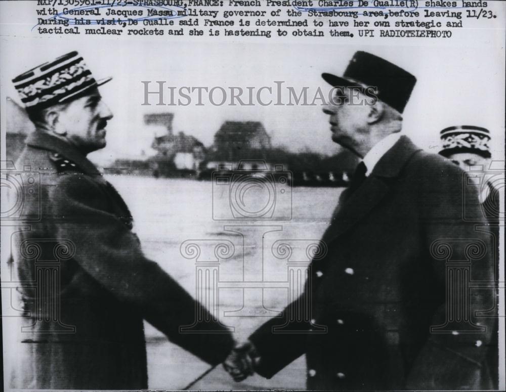 1961 Press Photo French President Charles De Gualle with Gen Jacques Massu - Historic Images