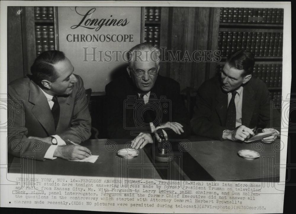 1953 Press Photo Senator Ferguson, Larry LeSeur &amp; Don Hollenbeck - RSL40235 - Historic Images