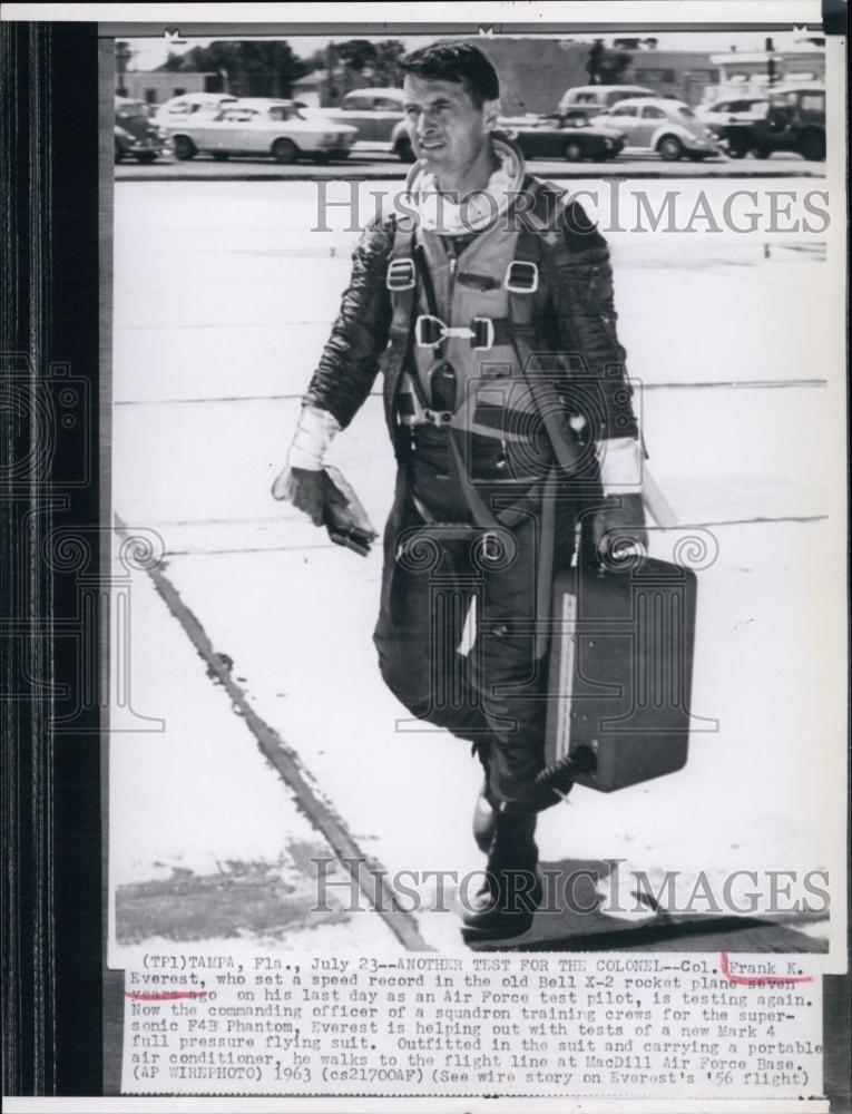 1963 Press Photo Col Frank K Everest set speed record Bell X-2 Rocket plane - Historic Images