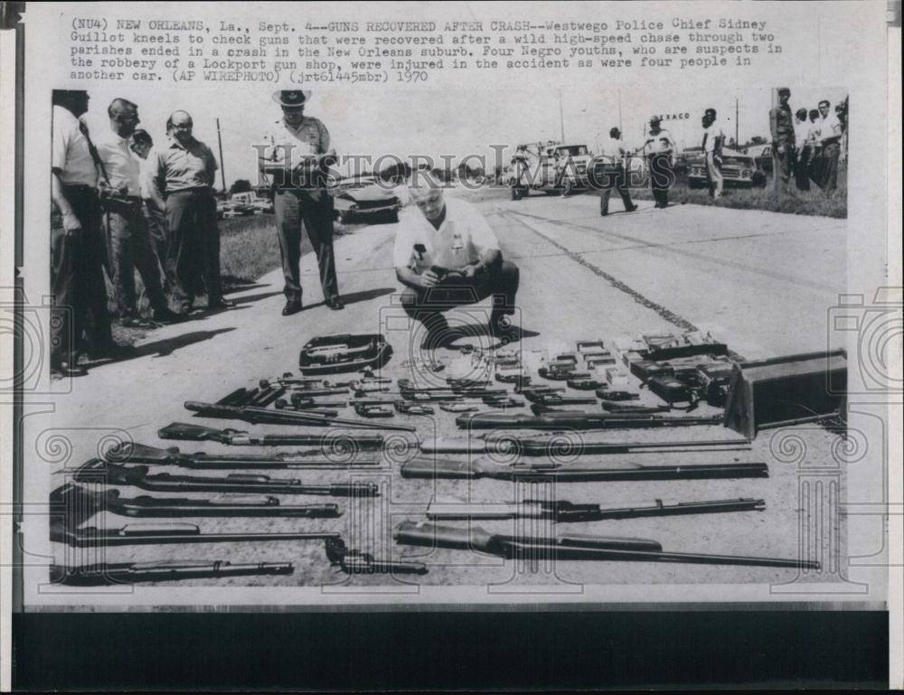 1970 Press Photo Police Chief Sidney Guilot with Recovered Weapons - RSL70115 - Historic Images