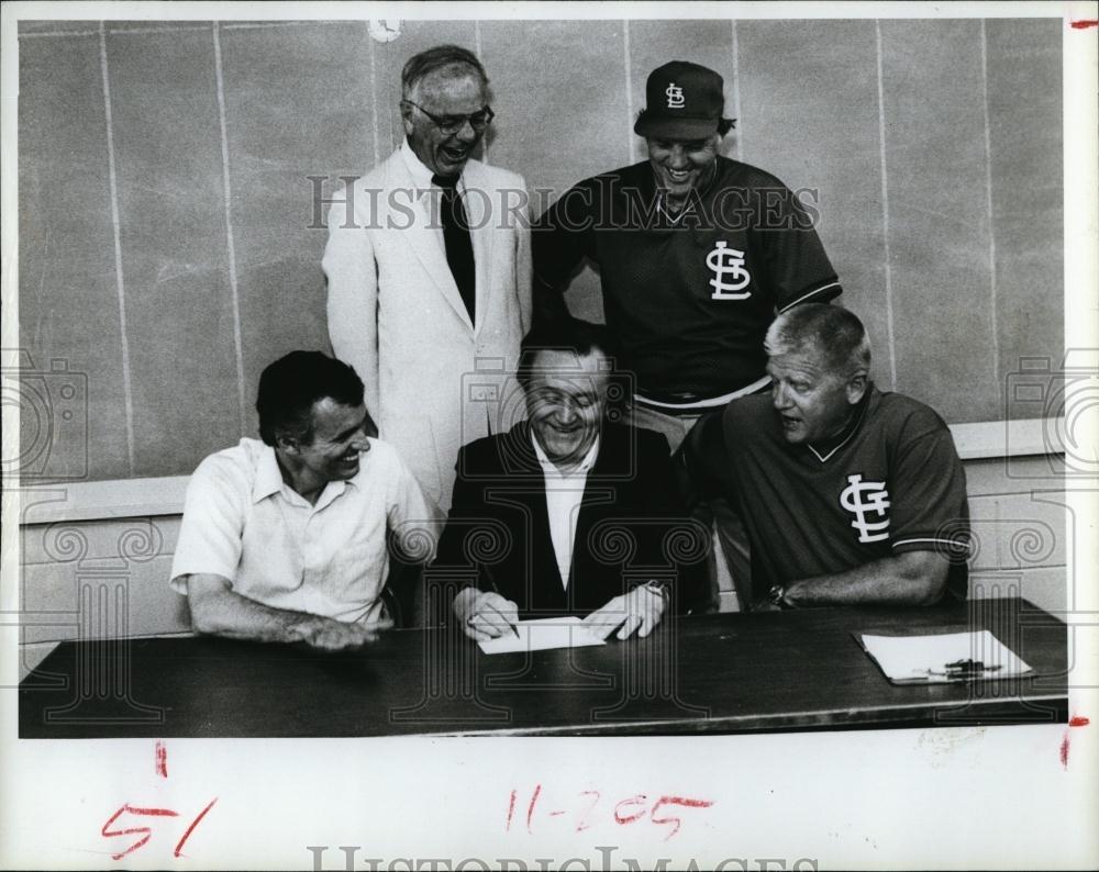 1985 Press Photo St Pete baseball Ralph Miller,MacCurry,L Thomas,W Herzog - Historic Images