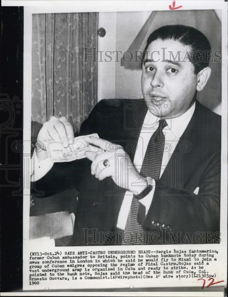 1960 Press Photo S Rojas Santamarina, former Cuban Ambassador, against Castro - Historic Images