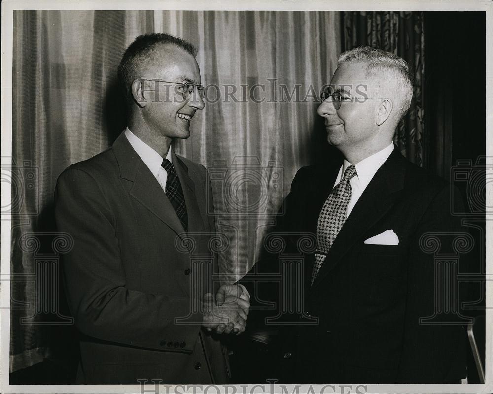 1955 Press Photo Pres Wm Wilson Greets Pres Elect Richard Viguers - RSL90083 - Historic Images