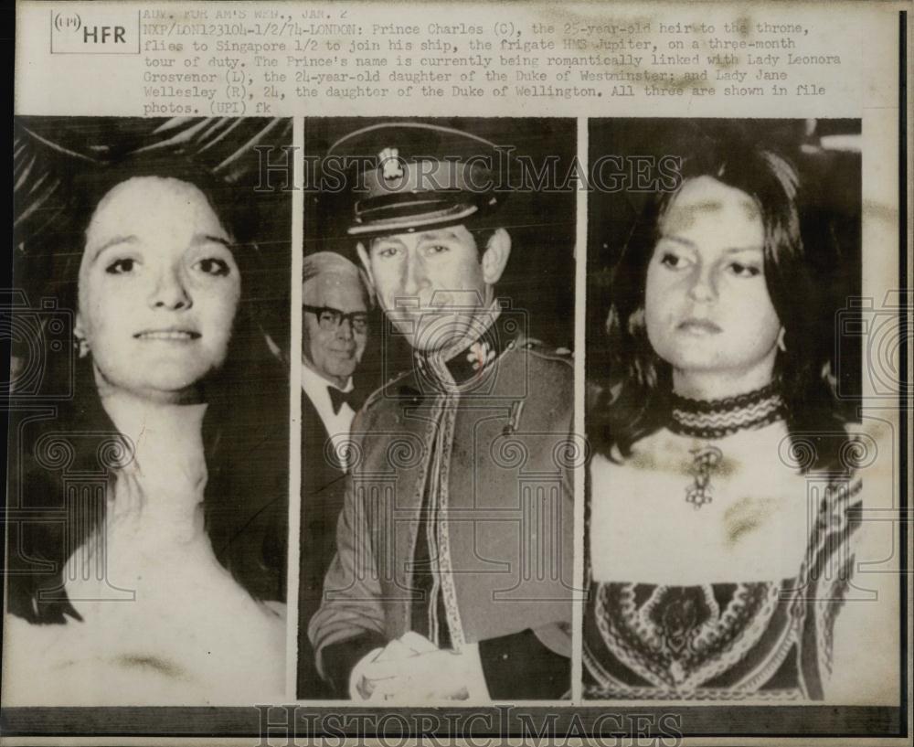 1974 Press Photo Prince Charles Lady Lenora Grosvenor Jane Wellesley London - Historic Images