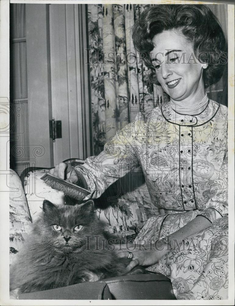 Press Photo 50&#39;s Lady Brushing Her Long Haired Cat-Mrs John H Reed - RSL03055 - Historic Images