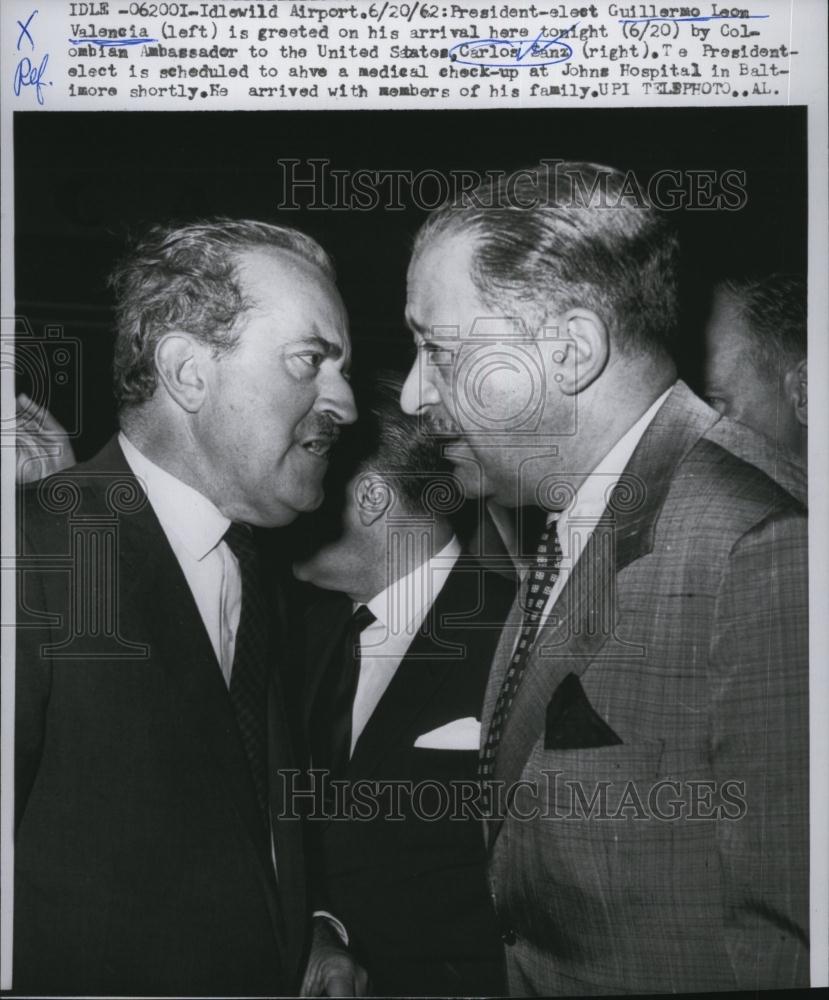 1962 Press Photo PresGuillermo Leon-Valencia of Columbia and SenCarlos Sanz - Historic Images