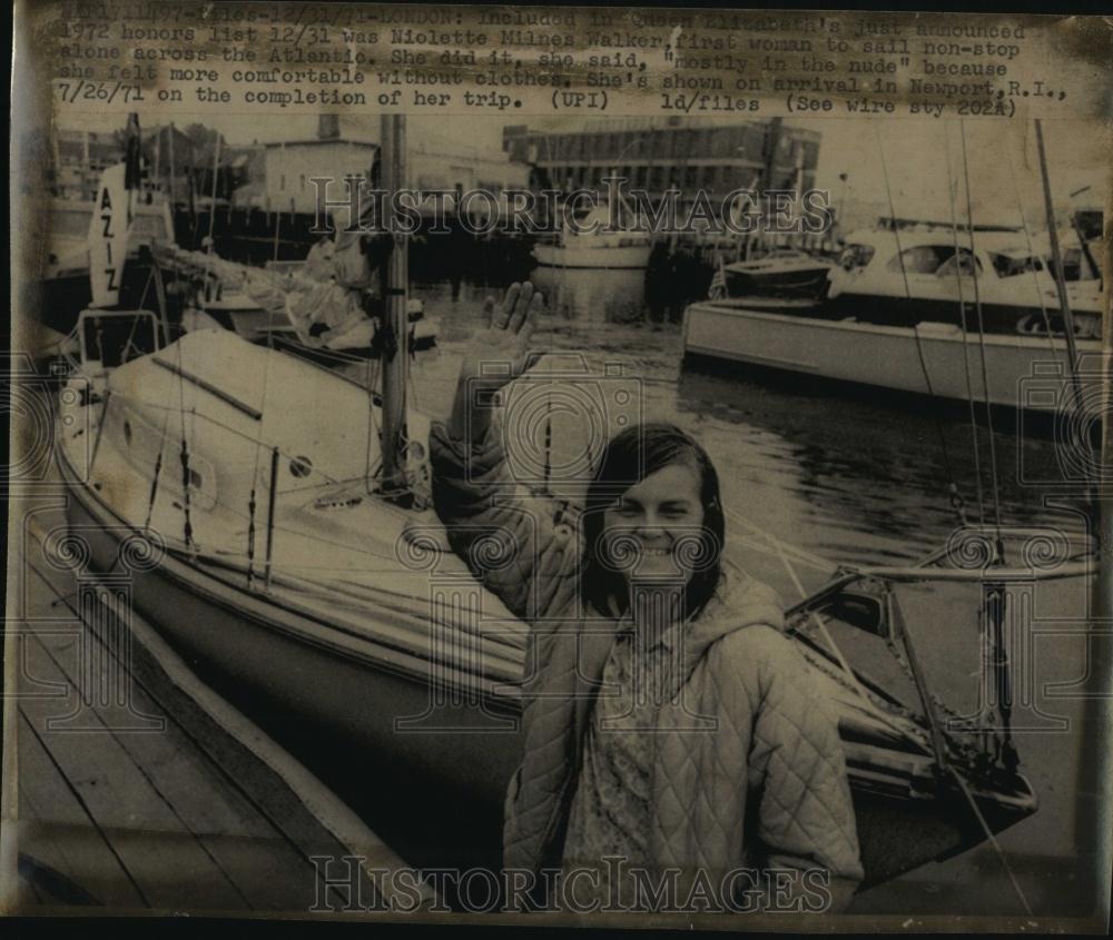 1971 Press Photo Nicolette Milnes Walker, 1st woman to sail Atlantic alone - Historic Images