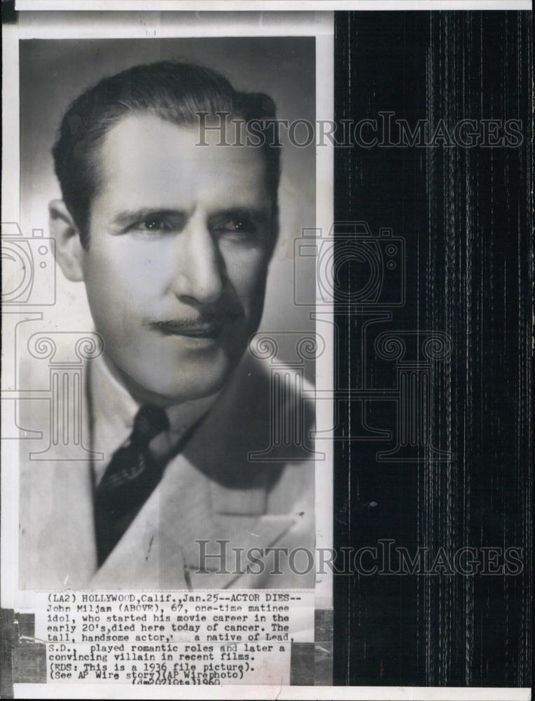 1960 Press Photo Famous Actor and former matinee idol John Miljan died of cancer - Historic Images