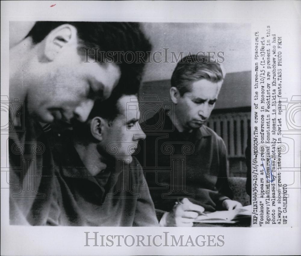 1964 Press Photo Russian cosmonauts V Komorov,Dr B Yegorov &amp; K Feoktistov - Historic Images