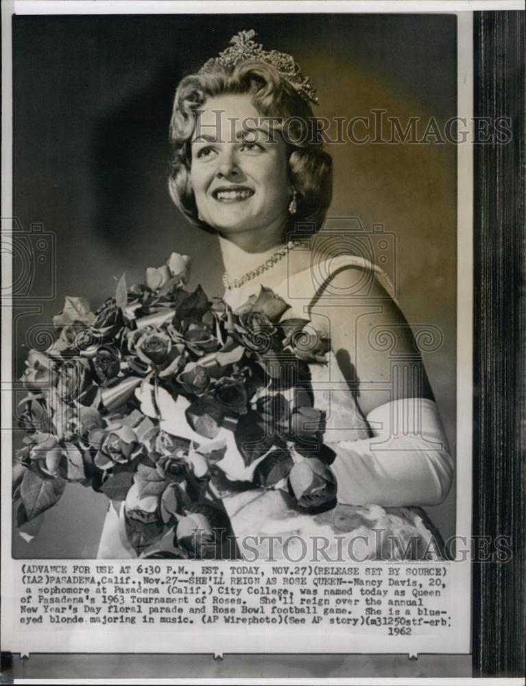 1962 Press Photo Nancy Davis Queen Of Pasadena Tournament of Roses - RSL59877 - Historic Images