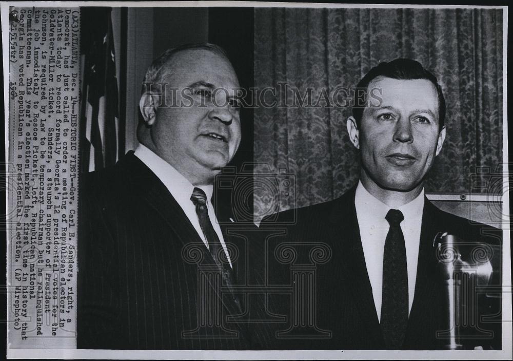 1964 Press Photo Governor Carl Sanders&amp; Roscoe Pickett - RSL85205 - Historic Images